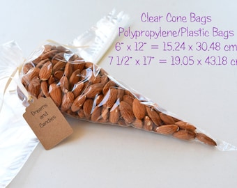 25- Clear Cone Bags Choose your size 6x12" and 7 1/2"x17" Clear Bags -Plastic Bags -Food Safe Plastic Bags -Candy Plastic Bags