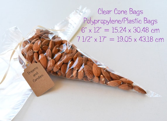 25- Clear Cone Bags Choose your size 6x12" and 7 1/2"x17" Clear Bags -Plastic Bags -Food Safe Plastic Bags -Candy Plastic Bags