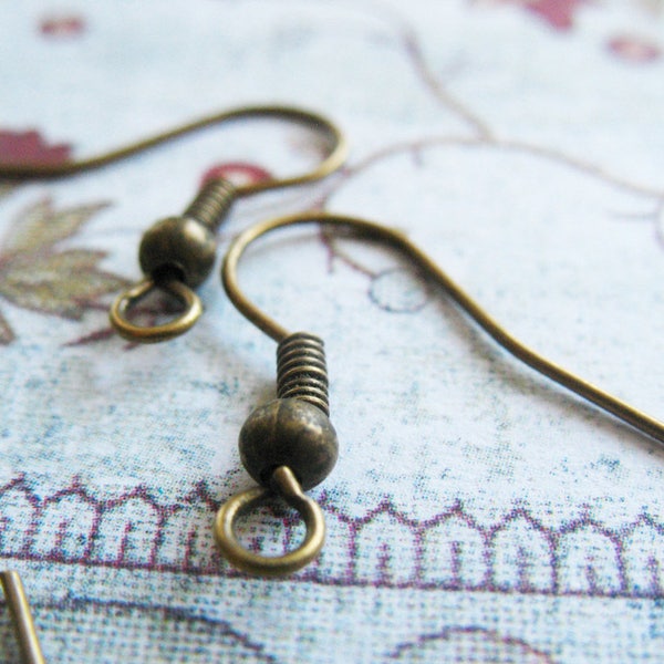 Brass Antique Copper Color Fish Hook -Earring post -Wholesale Earwire Findings -Fish hook dangle earrings -Coil Shepherd Fish