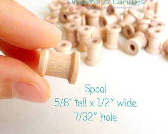 100 Miniature Wooden Spools  5/8"x1/2" -Wooden Spools Decorative -Small Spools -Natural Wooden Spools
