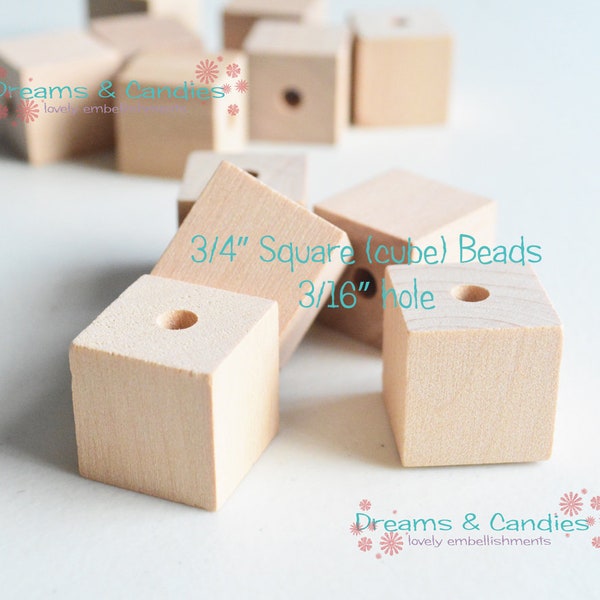 50 Unfinished Cube 3/4" -Small Square Wood Cubic -Geometric Craft Beads -Natural Wooden DIY Jewelry Supplies -Blocks Cutout Findings