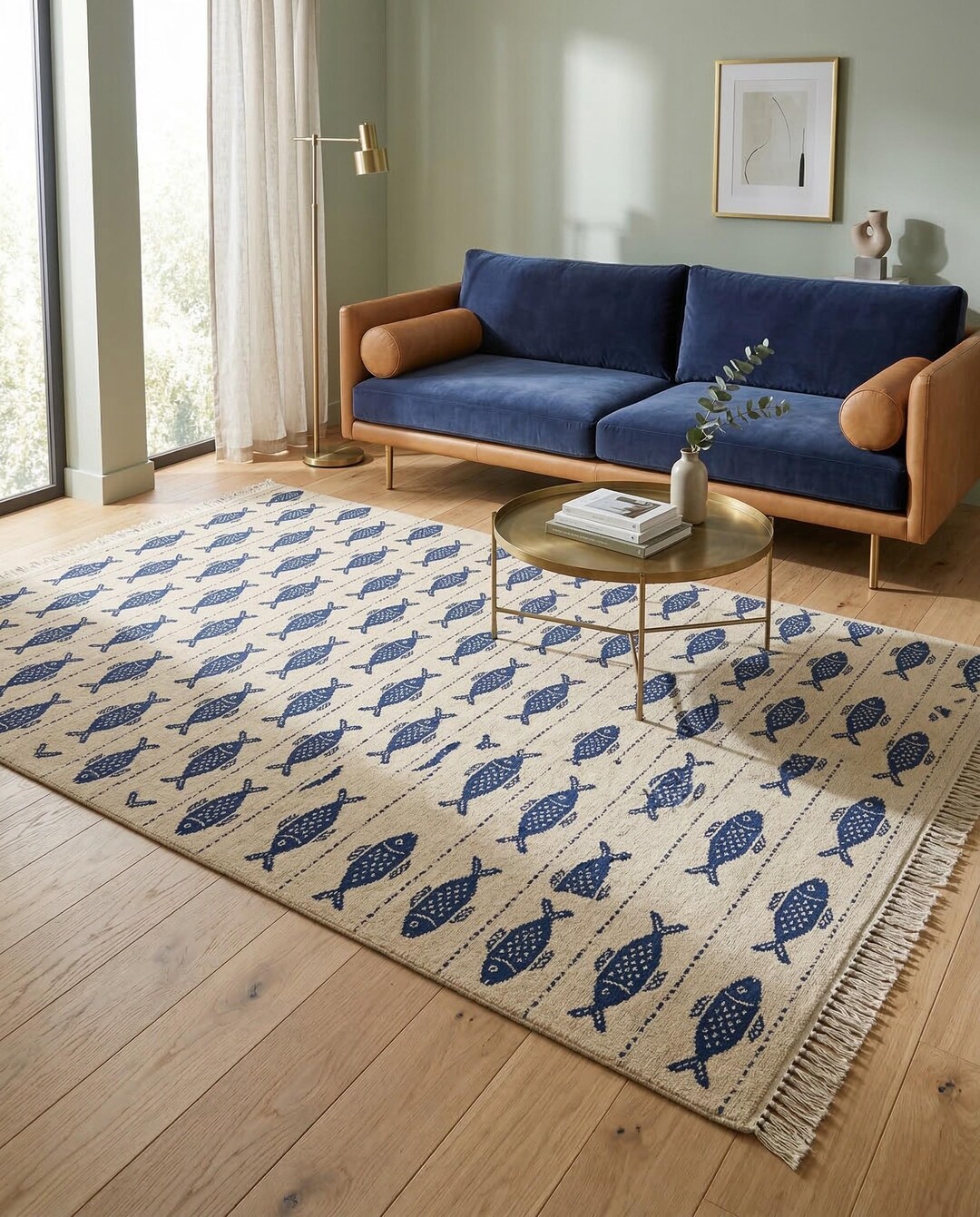Hand-knotted Wool Fish Rug – Coastal Area Carpet, Beach House Decor ...