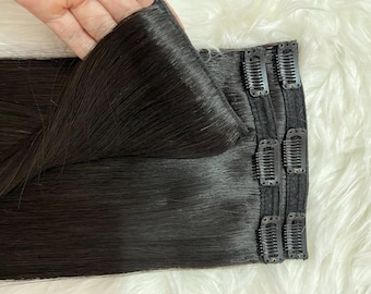 Extensiones de cabello humano Remy negro de lujo con clip (set completo)