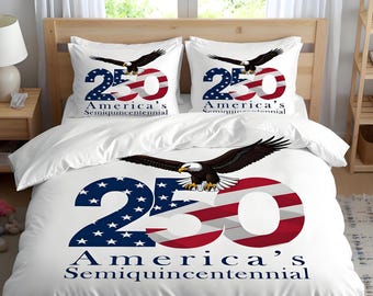 America 250th Anniversary Bedding Set, Patriotic Eagle Flag Duvet Cover