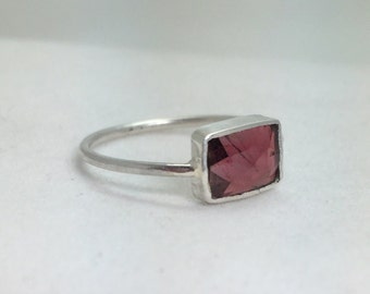 Garnet Sterling Silver Thin Stacking Ring