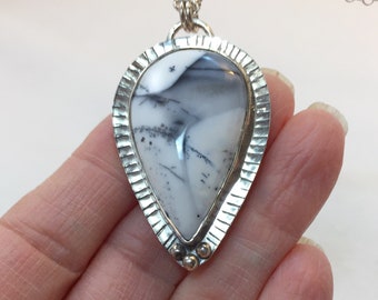 Dendritic Opal Sterling Silver Necklace, Dendrite Statement Necklace