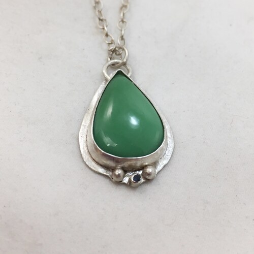 Chrysoprase and 2024 Sapphire Sterling Silver Necklace