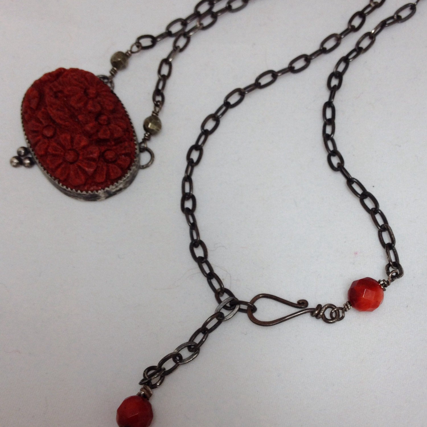 Bezel Set Carved Coral Sterling Silver Necklace Etsy