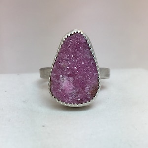 Cobalto Calcite Pink Drusy Ring in Sterling Silver
