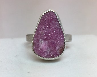 Cobalto Calcite Pink Drusy Ring in Sterling Silver