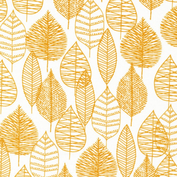 Line Leaf in Gold, Bark and Branch collection by Eloise Renouf for Cloud 9 Fabrics, Organic Fabric, One Yard