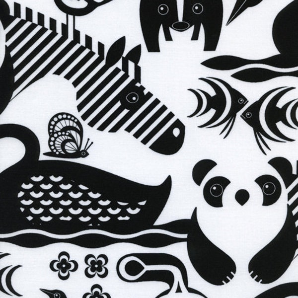 Black and White Wildlife by Samarra Khaja for Timeless Treasures, One Yard, 1 Yard