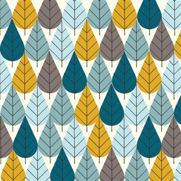 Octoberama Blue by Charley Harper for Birch Fabrics, Organic Fabric, Half Yard