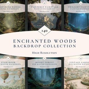 Pode incluir: Uma coleção de 140 fundos digitais de alta resolução intitulada Enchanted Woods Backdrop Collection. O conjunto inclui seis cenas distintas: Whispering Woods, Painterly Fairytale, Twilight Fairytale, Storybook, Moody Forest e Vintage Gardens.