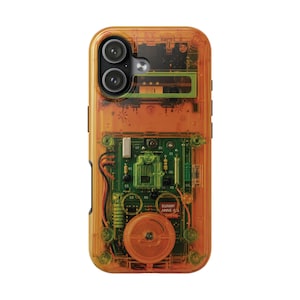 Retro Cassette Phone Case – Y2K Clear Effect Tech Orange Green Electronics