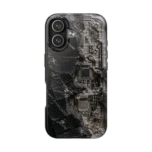 Entombed Tech Black Rock Case - Phone Inside Stone, Archaeological Y2K iPhone Samsung Cover, Fossilized Electronics