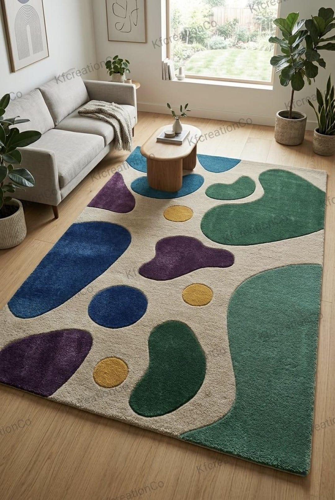 Abstract Tufted Rug, Modern Colorful Carpet, Handmade Area Rug ...