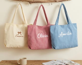 Bolso de mano personalizado para damas de honor / Bolso de mano para damas de honor / Bolsa de regalo / Bolso de mano de pana / Bolso de mano con cremallera / Bolso con nombre / Regalos para la fiesta de bodas