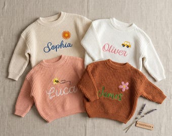 Suéter de bebé bordado personalizado, suéter de bebé tejido a mano bordado, suéter con nombre personalizado, suéter para bebé niño pequeño, lindo regalo para recién nacido