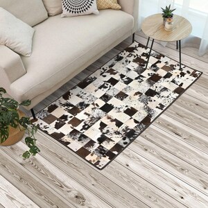 Alfombra de patchwork de piel de vaca de 1,2 x 1,8 m – Alfombra de cuero hecha a mano