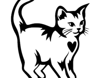 Gato com Coração SVG PNG: Design minimalista para recorte em Cricut e Silhouette