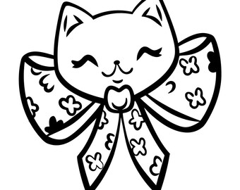 Gato com laço em SVG e PNG: Design minimalista para recorte em Cricut e Silhouette