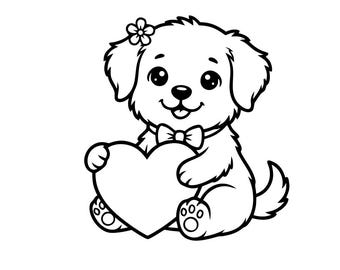 Cachorro com Coração SVG PNG: Design minimalista para recorte em Cricut e Silhouette