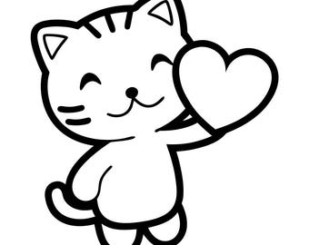 Gato com Coração SVG PNG: Design minimalista para recorte em Cricut e Silhouette