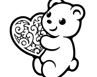 Urso com Coração SVG PNG: Design minimalista para recorte em Cricut e Silhouette