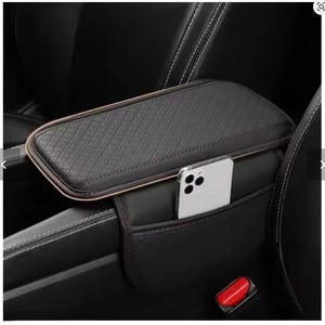 Funda de cuero con espuma viscoelástica para reposabrazos de coche, almohadilla para consola central con bolsillo de almacenamiento