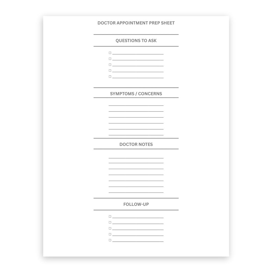 Doctor Appointment Prep Sheet | Medical Visit Questions, Symptoms ...
