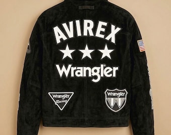 AVIREX X WRANGLER Wildleder Trucker Jacke Vintage Streetwear Leder Westernjacke Herren