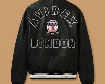 Avirex London Icon Leather Jacket Mens Premium Bomber Flight Jacket Streetwear Classic Style