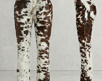 Pantaloni da motociclista in pelle bovina con pelo, realizzati a mano: pantaloni western unisex