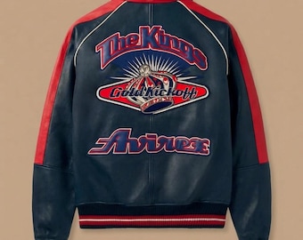 Avirex Kings Lederjacke Herren Gerippte Bündchen Bomber Varsity Echtleder Streetwear