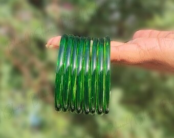 Emerald Green Jelly Bangles Set for Women, Traditional Indian Chudi Set, Bridal Wedding Bangle