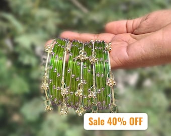 Kashmiri Peridot Ghungroo Bangles set Gold Silver Ghungroo Bangle Pakistaní Churiya para novia