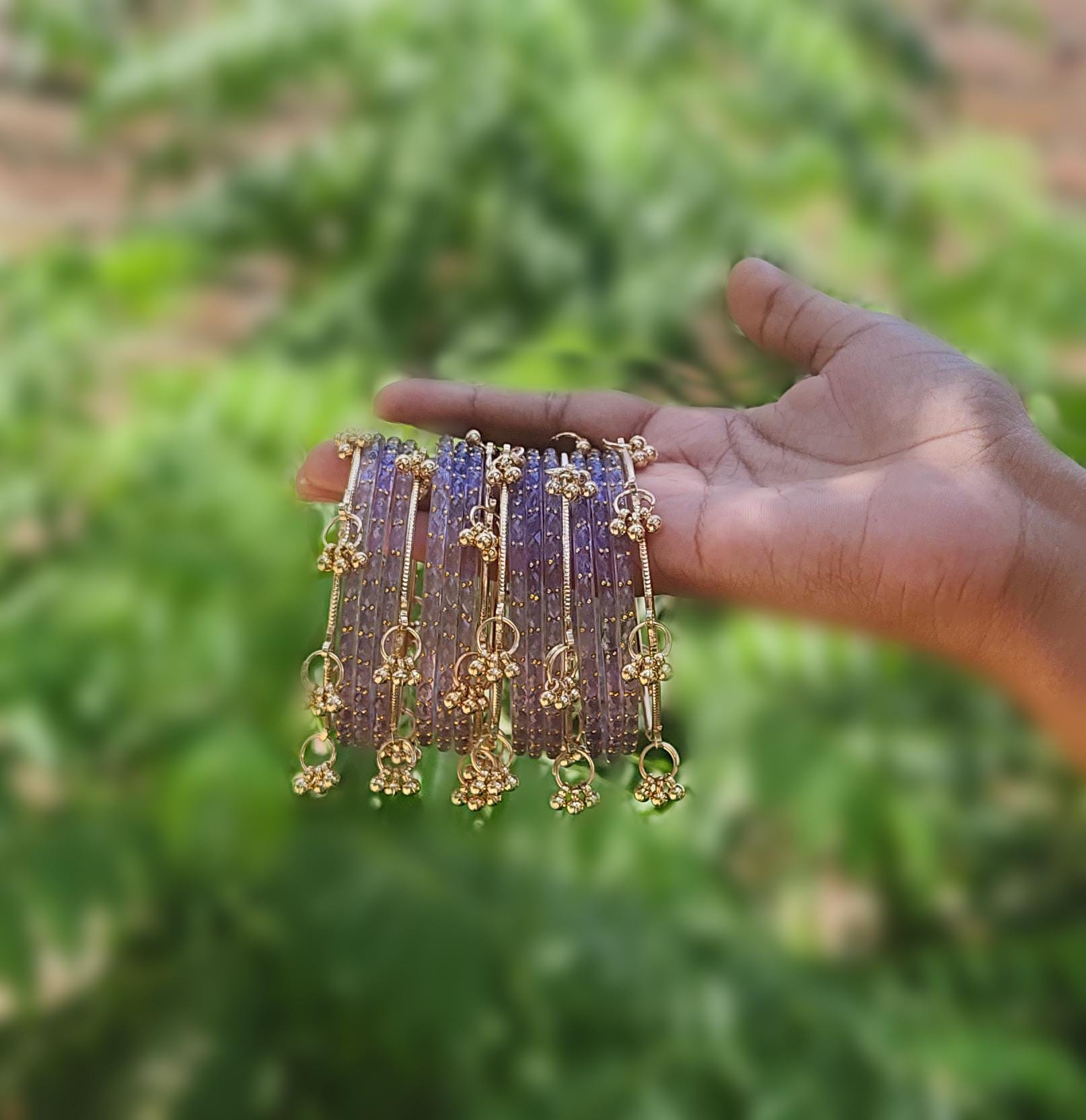 Lavender Color Kashmiri Bangle Set, Gold Ghungroo Bangles, Purple Lavender Color Kashmiri Bangle Set, Gold Ghungroo Bangles, Purple