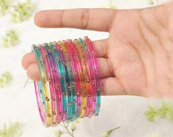 Multicolor Glass Bangles set, rainbow glass Churiya for bridal, Mother Daughter Bangle Gifts