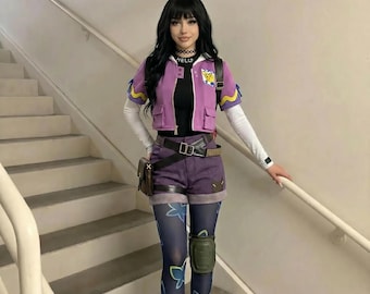 Jinx Cosplay Costume for Women, Arcane League of Legends Outfit, Purple Costume Set, Halloween Cosplay Gift for Gamer Girl, Comic Con