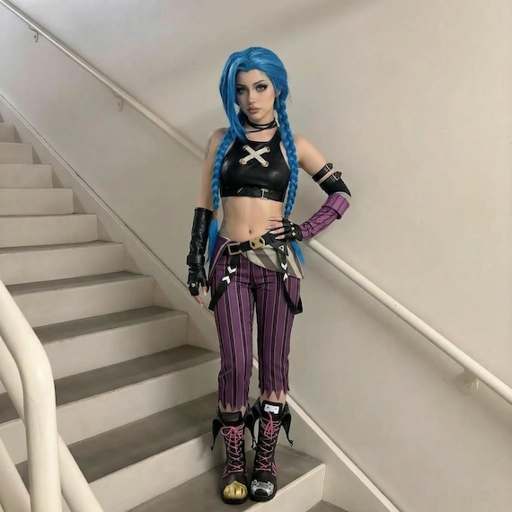 Jinx Cosplay Costume for Women, Arcane League of Legends Outfit, Jester Costume Set, Halloween Cosplay Gift for Gamer Girl