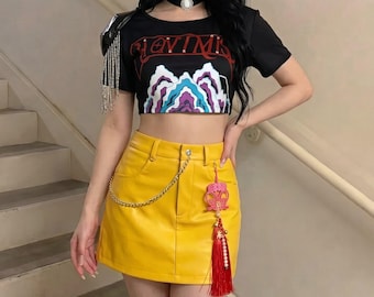 Mira Cosplay Costume for Women, Black Crop Top Yellow Skirt Set, Halloween Cosplay Gift for Fans, Comic Con Costume