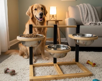 Elevated Raised Dog Bowl Stand | 5-Height Adjustable Feeding Station | Large Medium Dogs