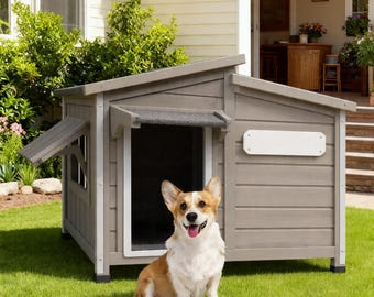 Elevated Weatherproof Dog House | Small & Medium Dogs | Indoor Outdoor Shelter w/ Vents