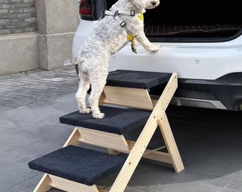 Foldable Wooden Pet Stairs with Non-Slip Carpet | Dog Steps for Bed, Couch, Outdoor Use