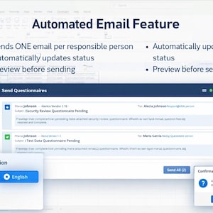 May include: Screenshot of a software interface with the text "Automated Email Feature." The interface shows email previews, template selection, and a confirmation prompt. The interface includes the text "HUGE DIFFERENTIATOR."