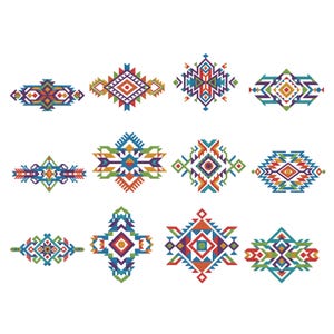 Paquete de diseños de bordado a máquina Aztec, archivo de bordado geométrico tribal, diseño de bordado de patrón nativo, descarga instantánea