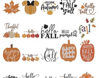 Paquete de diseños de bordado con frases de otoño, Hola otoño, Feliz otoño a todos, Frases de otoño, Archivos de bordado a máquina de calabazas, Descarga instantánea