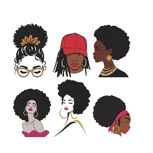 Black Woman Embroidery Design, Afro Girl Natural Hair Melanin Queen, Afrocentric Pattern, Instant Download