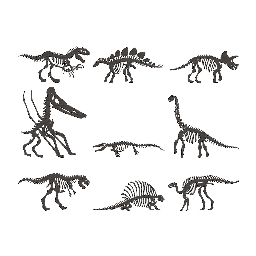 Dinosaur Skeleton Embroidery Design, T Rex Fossil Embroidery File ...